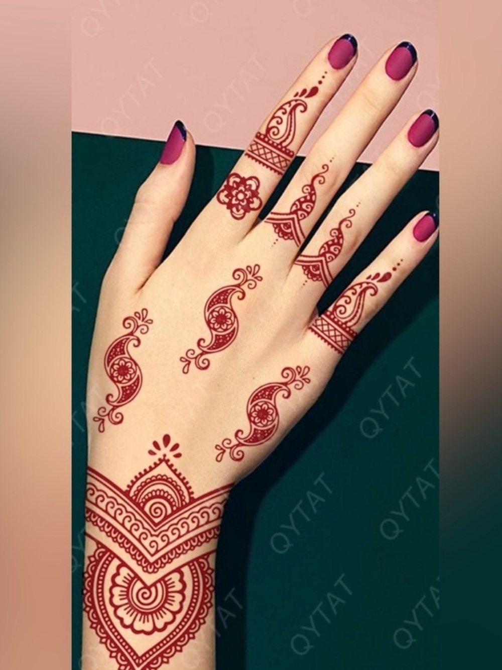 QYAT Red Henna Temporary Tattoo Sticker for Women